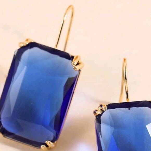 Gold & Blue Drop Earrings - Picture 4 of 6
